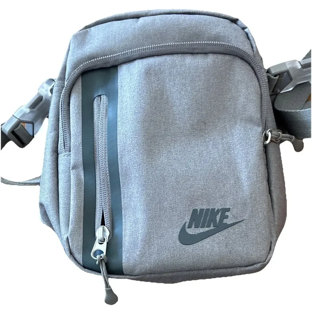Nike Gray Solid Crossbody Bag Zip Closure Cross-Body Strap Casual Travel